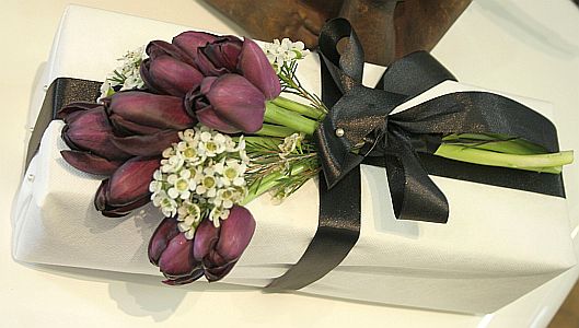 Wedding gift flowers arrangement made of diamond tulips and wax-flower